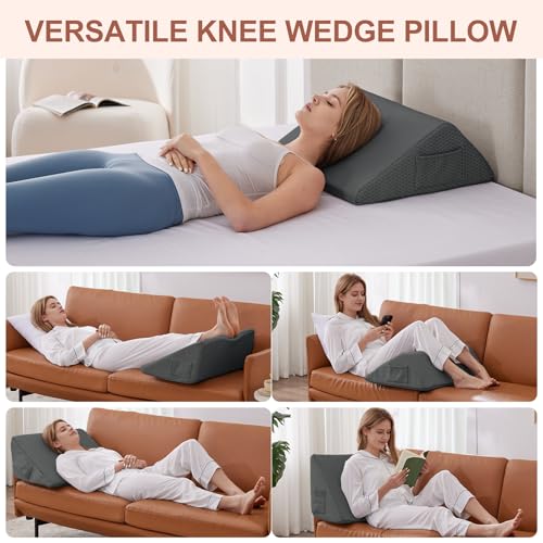 Knee Wedge Pillow, Memory Foam Leg Pillow Knee Pillow for Back Sleeping, Wedge Pillows for Legs Post Surgery, Triangle Pillow for Knee Support, Leg Elevation, Knees Hip Back Pain Relief, Black