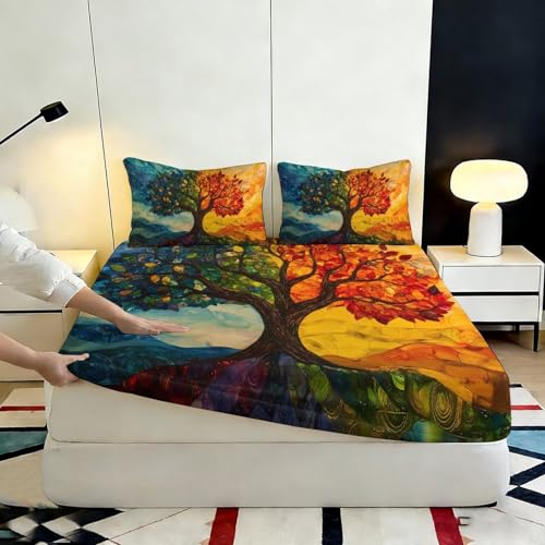 Drap-housse 140x200 cm Arbre des Saisons en microfibre 3D pour lit double - 7