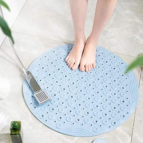 Shower Mat,TOPIND Round Non Slip Bath Mat with Drain Holes Suction Cups,55x55cm Anti Mold Antibacterial Bathtub Mats Machine Washable Fast Dry Rubber Massager for Bathroom,Toilet,Swimming Pool (BLUE) Cover