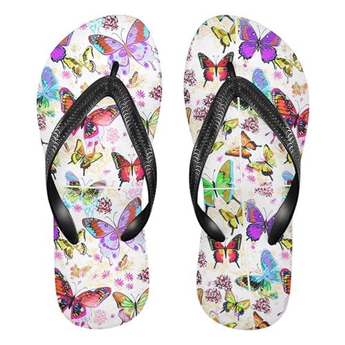 Burbuja Colorful Butterflies Flowers Flip Flops for Women Men, Soft Thong Sandals Rubber Slippers for Pool Beach Essentials
