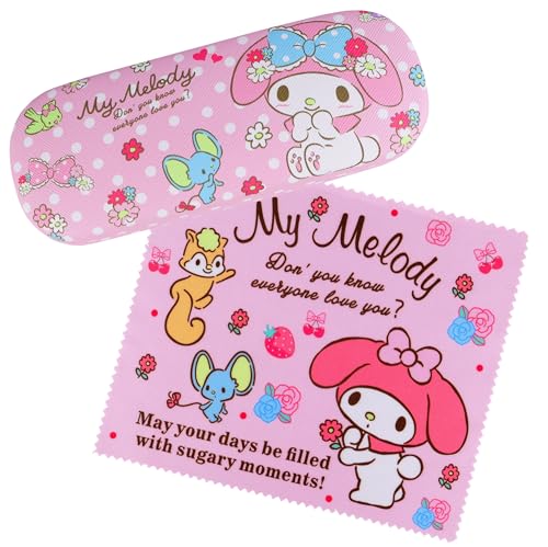 Roffatide Anime My Melody Caricatura Rosa Funda protectora para gafas con paño para gafas Funda Protectora Portátil para Gafas de Niños y Niñas