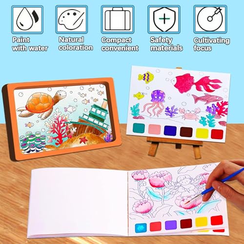 Image of Kidology Water Color Books for Kid, Painting Book with 20 Sheet, 1 Brush, Mini Watercolor Book, Educational Montessori Toy, Gift for Boys Girls, Art & Craft Travel Activity (3Pcs Painting Book)