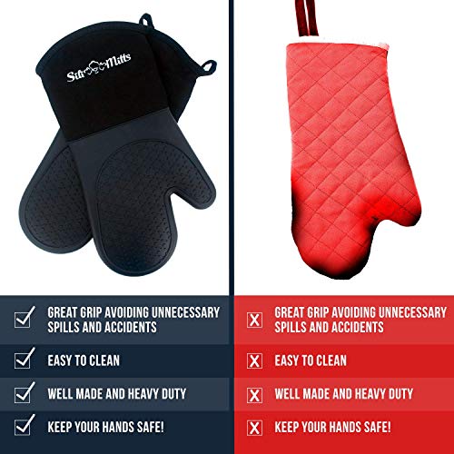 Oven Mitts Heat Resistant 500 Degrees - 2 Extra Long Silicone Oven Mitt Pot Holders - Food Safe Oven Gloves - BPA Free and FDA Approved - Soft Inner Lining - Black - Thumbnail 3