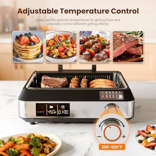 Kismile 2-in-1 Smokeless Electric Grill,Digital Display,Meat Probe,Nonstick - Image 4