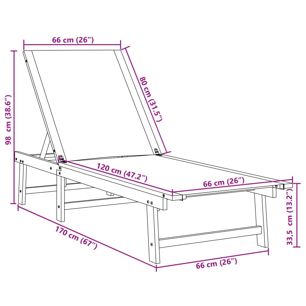 Chaises longues lot de 2 crème bois acacia solide et textilène