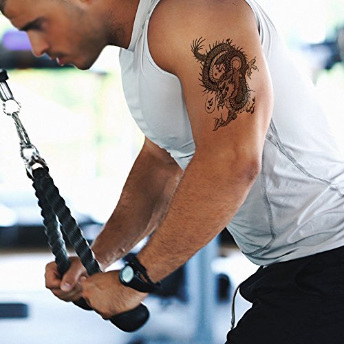 Yesallwas Dragon Temporary Tattoo For Men,Teens Guys, Boys (8 Sheets), Waterproof Long Lasting Fake Tattoos Stickers For Arms Shoulders Chest & Back Biker Tattoos 9Cmx19Cm/3.54X7.48Inches(Lxw) #TOP1