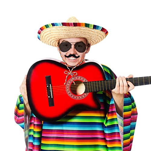 Yahenda 4 Pcs Mexican Party Costume Set for Adults Include Mexican Serape Poncho Sombrero Sunglasses Moustache2