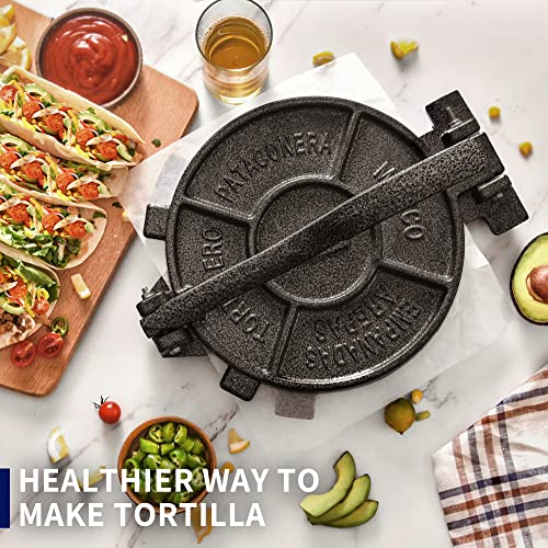 Arc Tortilla Press 10.4 Inch, Cast Iron Tortilla Maker, Heavy Duty Tortillera Pataconera, Flour Tortilla Press, Roti Maker, Taco Maker, Taco Press, Black Gray #TOP4