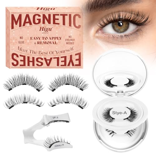 Higu Clace PestañAs MagnéTicas Con Aplicador, PestañAs MagnéTicas Sin Delineador De Ojos, Aspecto Natural, Magnetic Eyelashes No Necesita Pegamento(Kit-AH)