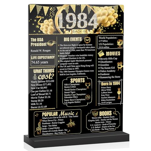 42th Birthday Decorations Women Men Black Gold Back in 1984 Birthday Poster Acrylic Table Sign with Stand 42th Anniversary Decor Gifts for Men Vintage 42 Year Old Party Supplies Decorations