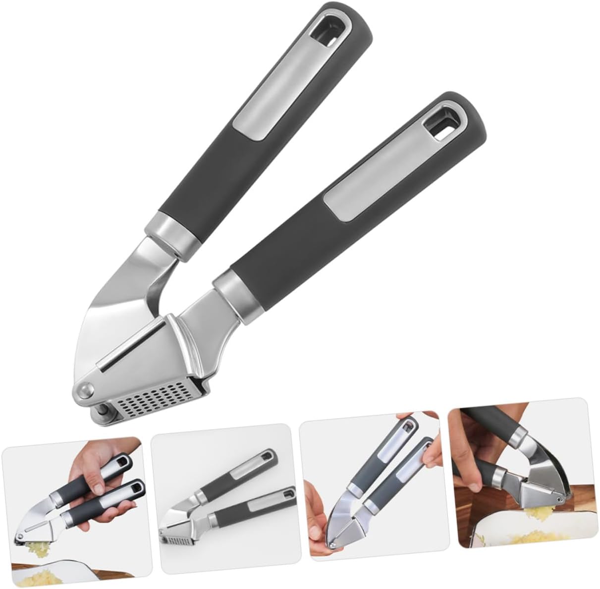 Stainless Steel Garlic Press Manual Mincer Tool with Ergonomic Long Handle for Easy Crushing Kitchen Gadget Detachable for Simple Cleaning for Home Cooks and Chefs