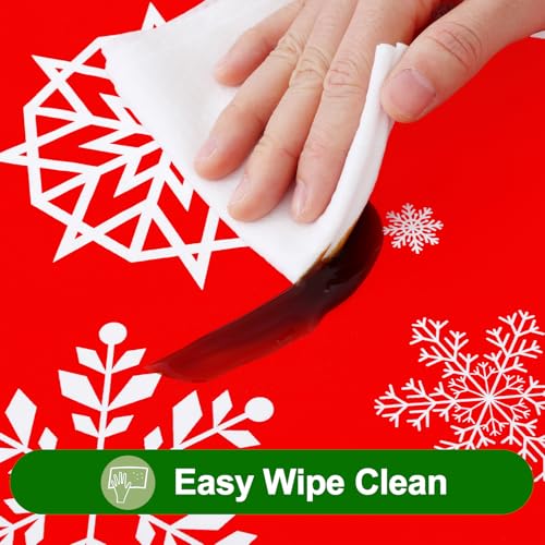 Smiry Christmas Rectangle Table Cloth, Waterproof Vinyl Tablecloth with Flannel Backing, Wipeable Snowflake Plastic Tablecloths for Christmas Table Decorations (60"x84", Christmas Red) – Image 5