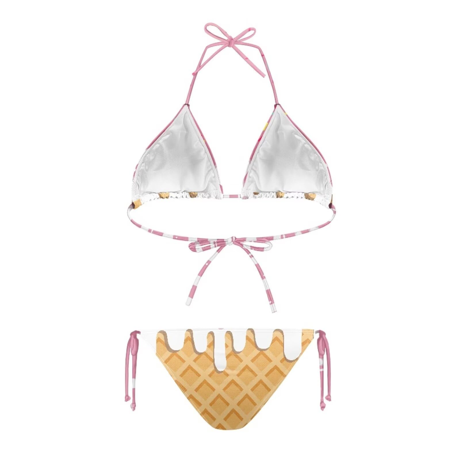 Suhoaziia Ice Cream Women's Thong Bikini Sets Two Piece Set Adjustable String Straps Swimwear Triangle Top Tie Side Halter Bathing Suit Set