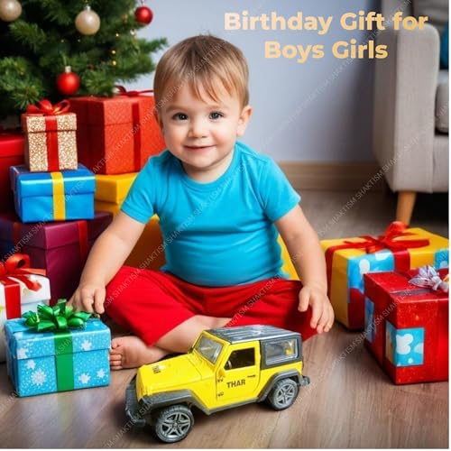 Image of SHAKTISM Thar Diecast Model Toy, 1:32 Scale with Sound & Lights Pull Back Collectible Vehicle Toy Door Opening Scale Car Model Birthday Gift for Boys Girls (Yellow-Diecast Metal Car)