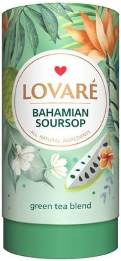 Bahamian Soursop Loose Leaf Tea โ 80โฏg Premium green tea blend with Pieces & Marigold Petals โ Ukrainian Brand โ Authentic Gift Tube with 15 Paper Filters โ Easy to Brew tea Blend (Bahamian Soursop)
