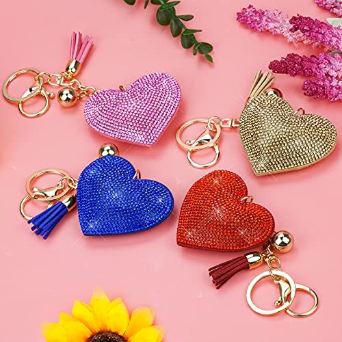Tongcloud 6Pcs Glitter Love Heart Keychain Premium Crystal Tassel Key Chain Leather #TOP6