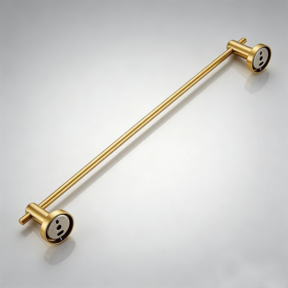 NEWRAIN Pot Rack Wall Mounted, 21 inch Hanging Pot and Pan Hanger, Stainless Steel Kitchen Rail Coffee Mug Rack with 10 S Hooks,Brushed Gold