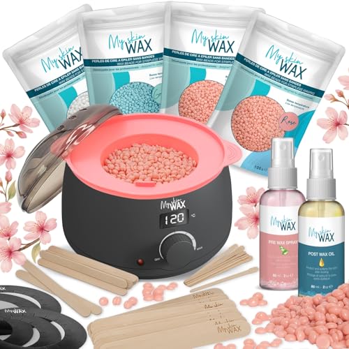 My skin WAX - Chauffe cire épilation professionnel avec bol silicone, appareil à cire chaude numérique: kit cire sans bande, 400g cire hypoallergénique basse température, maillot, visage, corps