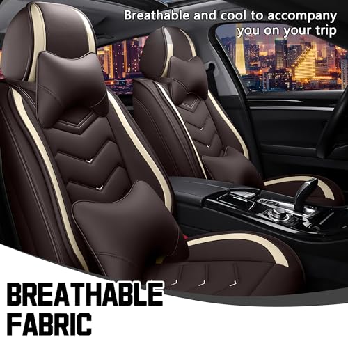 Image of CTDS Car Seat Covers for VW Tiguan 2009-2026, Stylish Sport Seat Cover, Premium Nappa Leather Car Seat Cover. Automobile Seat Covers Sets.(Luxury 2 Seats /Coffee Color)