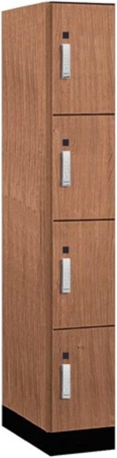 Salsbury 12" Wide Premier Wood Locker-Four Tier-1 Wide-6 Feet High-21 Deep-Red Oak-Silver Electronic Locks