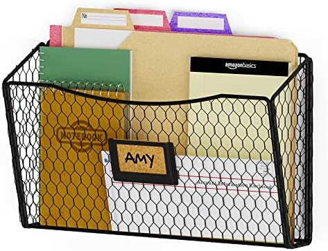 Wall35 Felic Hanging File Organizer, Folder and Mail Holder for Wall, Steel Rooster Wire Baskets with Tag Slot
