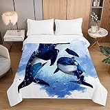 Chickwin Colcha de Ligero Cubrecama Colcha Bouti, Delfín Patrón Edredón Manta de Dormitorio Verano Primavera Cuatro Estaciones Colchas para Cama Individual Matrimonio (150x200cm,Océano Azul)