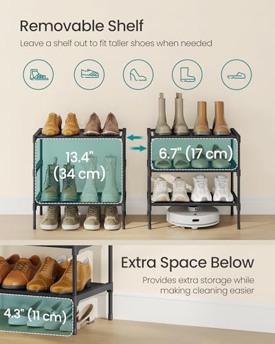 Image of SONGMICS Shoe Rack, Space-Saving, Entryway, Metal Frame | Space-Saving Shoe Storage Organizer, Non-Woven Fabric Shelves, ULSH013BH01