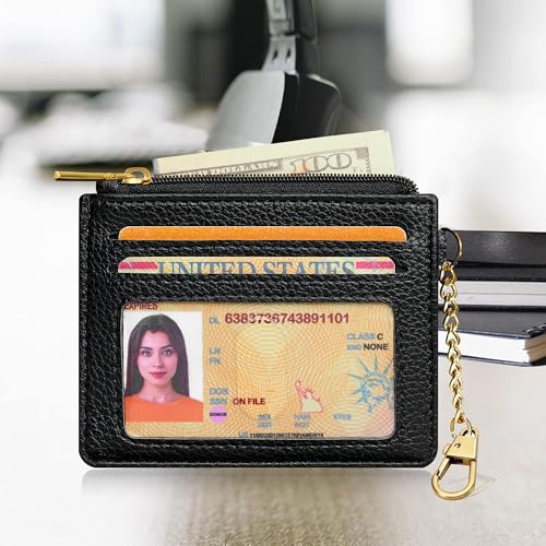 Image of SEAVILIA Card Holder Keychain Wallet for Women with ID Window RFID Coin Purse Bee Gifts Slim Minimalist Small Wallet