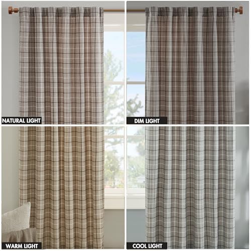 Image of Madison Park Anaheim Cabin Plaid Curtain Window, Thermal Insulated Fleece Lining, Living Room Decor Room Darkening Drape for Bedroom, 1-Single Panel Pack, 50x108, Rod Pocket & Back Tab, Brown
