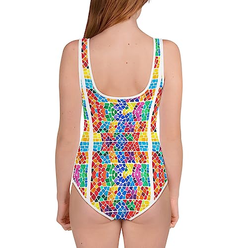 Rainbow Mosaic Girls Youth One-Piece Swimsuit2