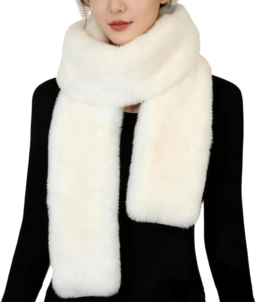 EMGILL Faux Rabbit Fur Scarf for Women Thick Plush Winter Warm Wraps 1920s Fluffy Party Shawl Luxury Wedding Fur Stole