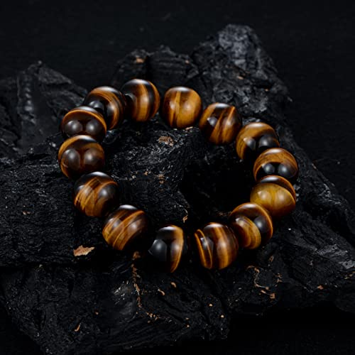 Natural Brown Tiger Eye Stone Bracelets For Men,Tiger Eye Stone Bead (13.7Mm) Stretch Bracelet For Men Tiger Eye Stone Jewelry Christmas Birthday Gift For Dad Brother Him Boyfriend #TOP5