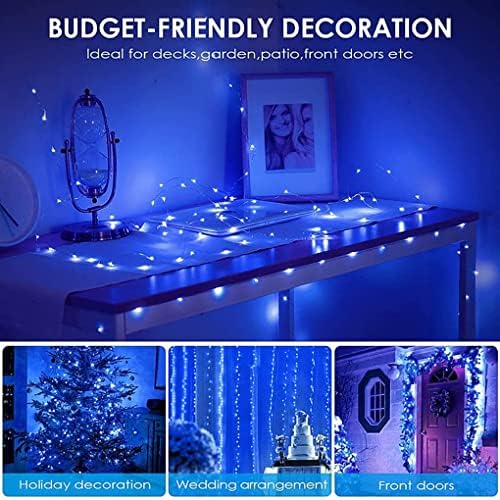 Renohef 2 Pack Solar Fairy Lights,200 LEDs 66Ft Waterproof Outdoor Solar String Lights with 8 Lighting Modes,Garden Copper Wire Decorative Lights for Patio,Gate,Trees,Wedding,Party,Christmas (Blue)