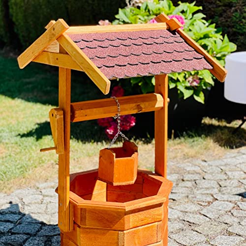 DARLUX Großer Handgefertigter Garten-Deko-Achteck-Brunnen aus Holz...