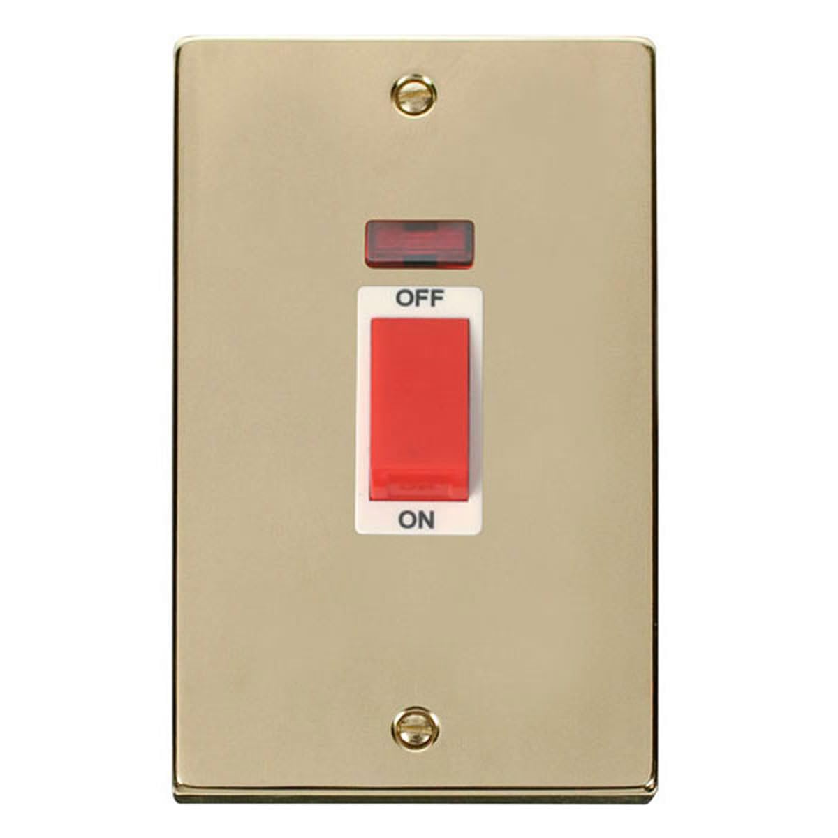 Polished Brass 2 Gang Size 45A Switch with Neon
