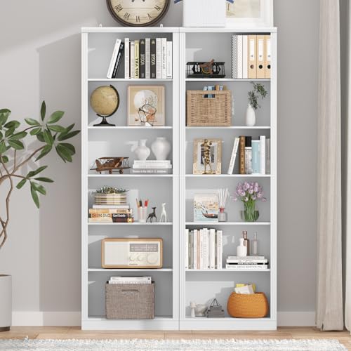 Thacuok 75" Tall Bookshelf Set of 2, 6 Tier Bookshelf