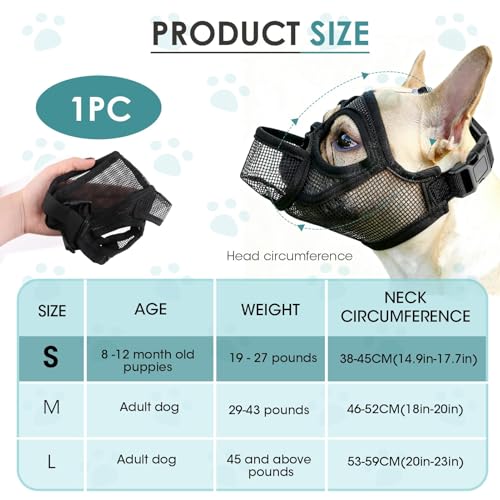 Französische Bulldogge Maulkorb, Maulkorb Kleine Hunde Maulkörbe Giftköderschutz Hund Mesh Dog Muzzle Anti Biting Kauen Bellen Hundemaulkorb mit Abgeflachter Schnauze Deutscher, 5,4–12,2 Kg (S)