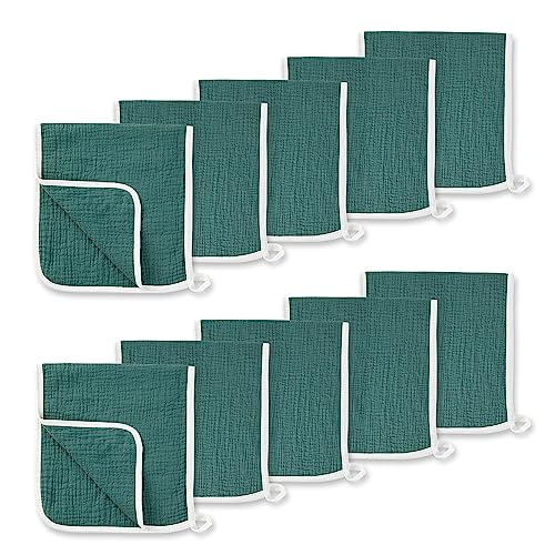 Image of CottCare 10 Pack Muslin Burp Cloths for Unisex Baby 100% Cotton Large 20''X10'' Thicken Super Soft and Absorbent (Atrovirens)