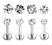 CrazyPiercing 4 pcs Surgical Steel Cubic Zircon Love/Star/Square/Round Shape Labret Lip Rings Ear Earlet Tragus Cartilage Helix Earring Studs (Clear)