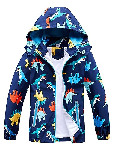 Boys Water Resistant Jacket Cotton Lined Waterproof Jacket Kids Wind Resistant Hooded Coat Dark Blue
