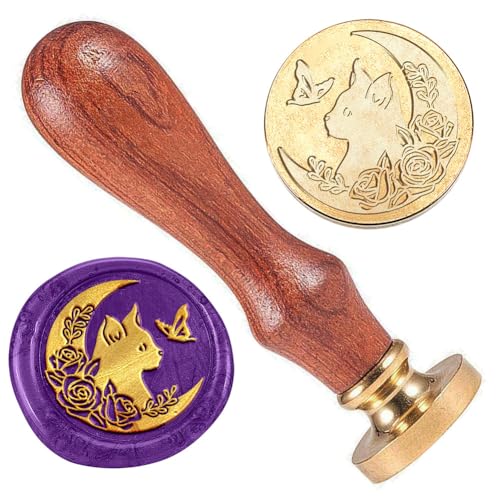 Sceau en laiton de 2,5 cm lune et chat pour cachet de cire haut de gamme