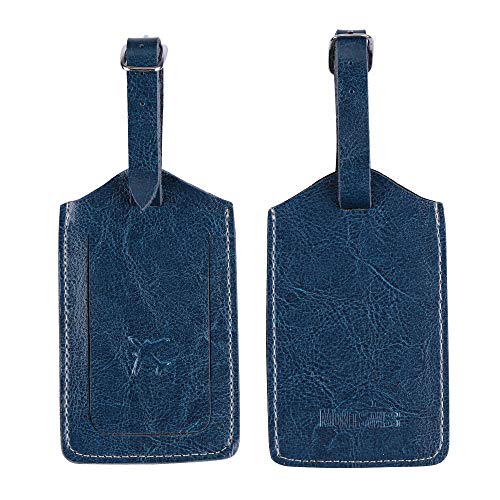 Genuine Leather Luggage Bag Tags 2 Pieces Set in 2 Colors Mont Swiss (Blue)
