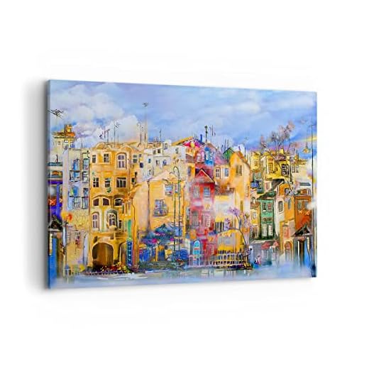 Cuadros Decoracion Salon casco antiguo casa de vivienda Lienzos decorativos 120x80cm Cuadro Sobre Lienzo Moderno Dormitorio Cuadros Pared Imágenes Wall Art Prints Decor Grande XXL AA120x80-3419