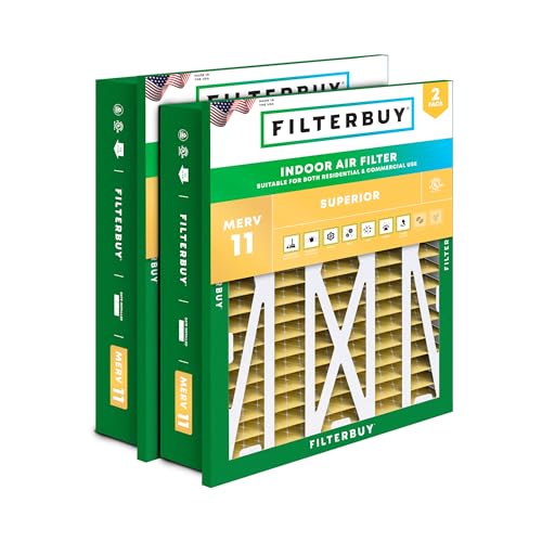 Filterbuy 24x24x5 Air Filter MERV 11 Superior Pet & Allergy Defense (2-Pack), Electrostatic Pleated HVAC AC Furnace Filters Replacement for Honeywell Return Grille (Actual Size: 22.38 x 22.38 x 4.38)