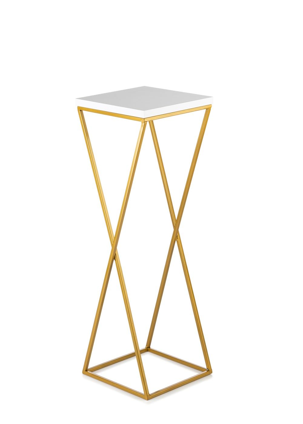 Pflanzenständer Metall 70 cm Hoch - Stabiler und Fester Blumenhocker mit Weiß MDF-Platte auf Gold Ständer - Blumenständer zur Dekoration Innenräumen