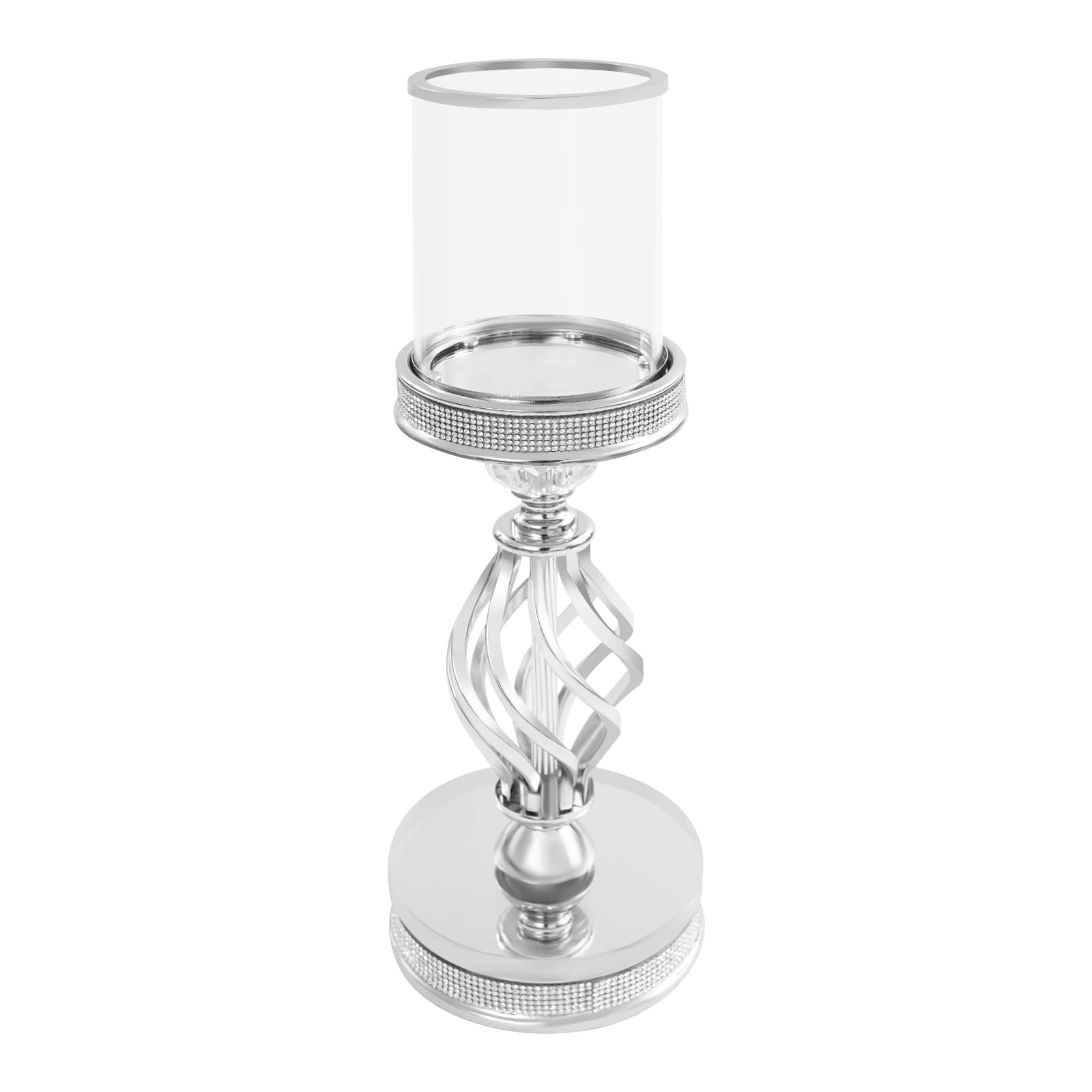 Candle Holder, Crystal Candlesticks Set, Tabletop Pillar Holders for Wedding, Parties, Events, Chirstmas, Home Decor, Table Centerpieces (Silver 02, M)