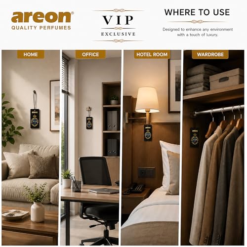 Image of AREON VIP Hanging Car Air Freshener Pack of 3 - Premium Car Perfume with Natural Fragrances, Stylish Hanging Cards Long Lasting Auto Air Freshener for Car, Home, Office & Vehicle Interior - IMPERIAL