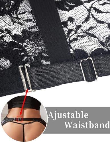Image of Women Floral Lace Garter Belt Plus Size Mesh Suspender Belt Set with 4 Straps Metal Clip for Thigh Highs
