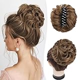 Foaoit Large Messy Bun Hair Piece Scrunchie Curly Hair Bun Extension Claw Clip In Hair Pieces For Women Wedding Chignon Bun Ponytai Hairpiece For Updos Short Hair Extensions(Medium Golden Brown)