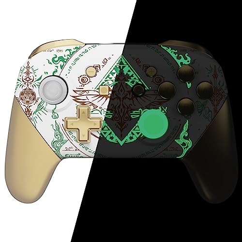 eXtremeRate Glow in Dark - Totem of Kingdom White Faceplate Backplate Handles for Nintendo Switch Pro Controller, Soft Touch Replacement Grip Housing Shell Cover and Buttons for Nintendo Switch Pro